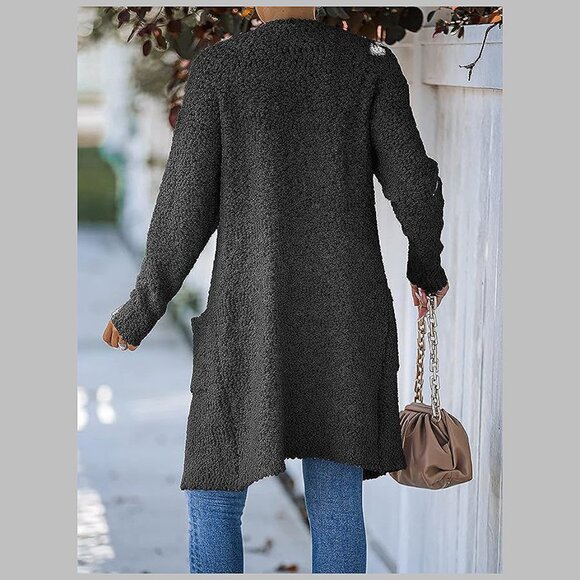 Women's Long Sleeve Soft Chunky Knit Sweater Open Front Cardigans Black - Picture 4 of 8